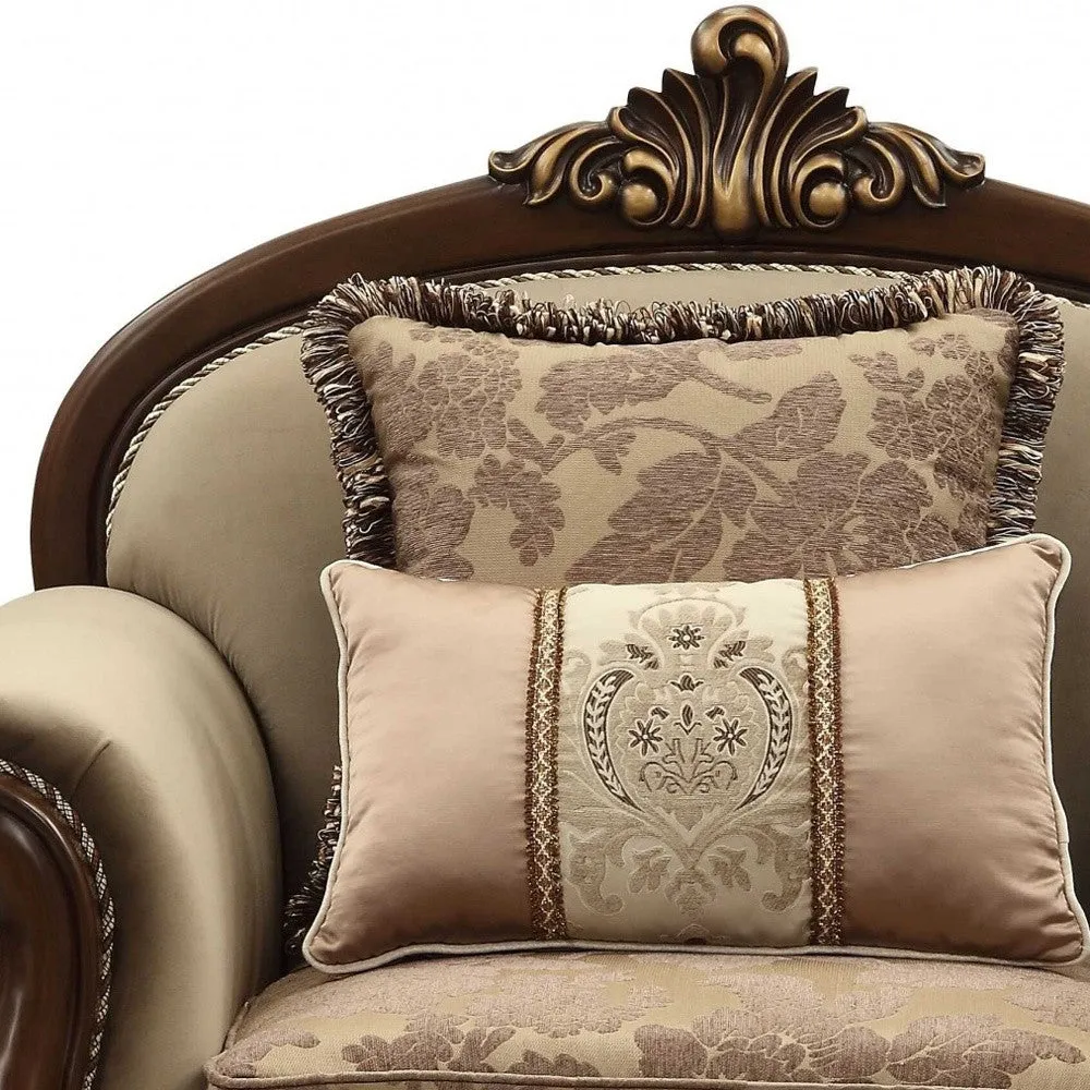 38 Beige And Brown Velvet Floral Club Chair