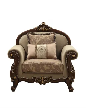 38 Beige And Brown Velvet Floral Club Chair