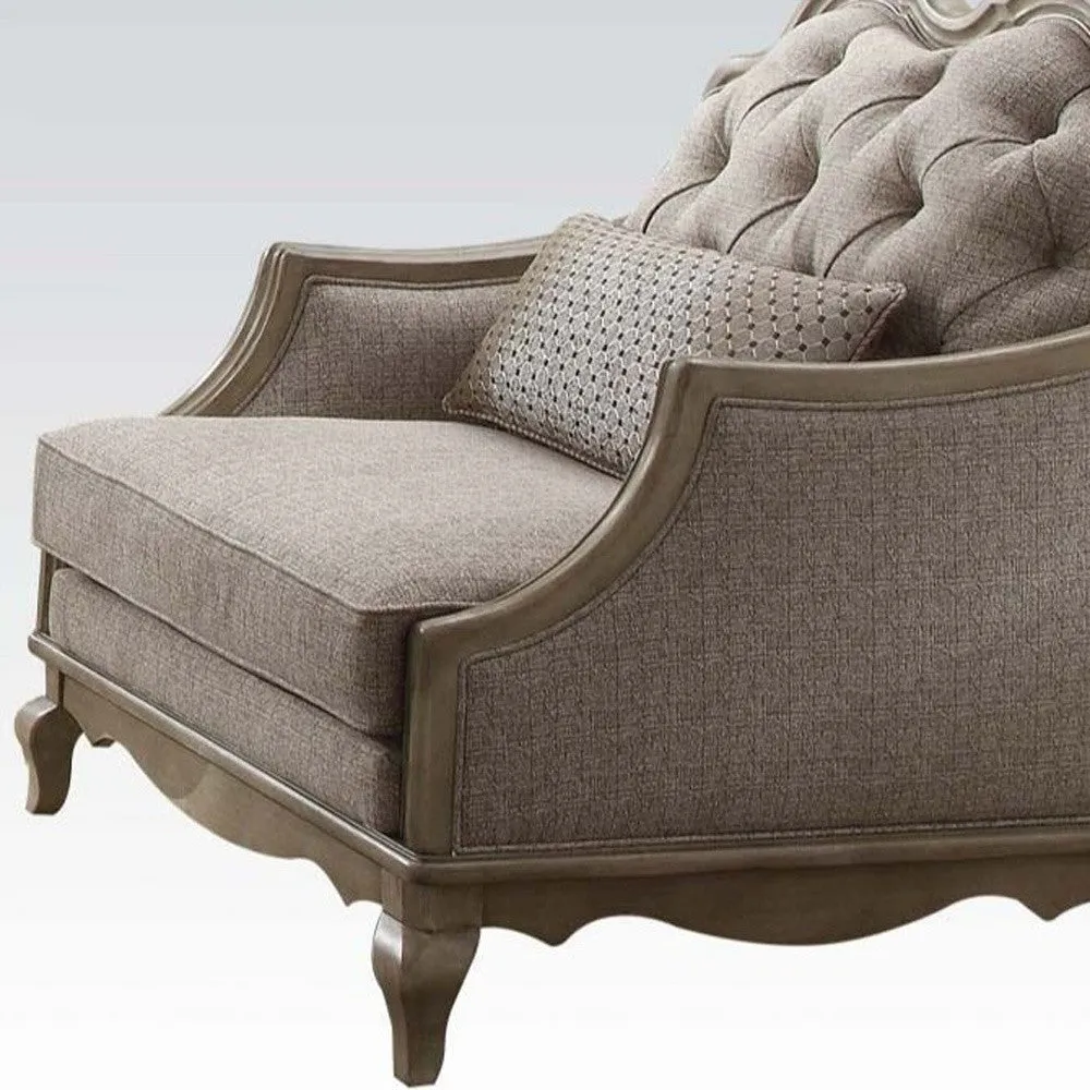 38 Beige Fabric And Black Tufted Arm Chair