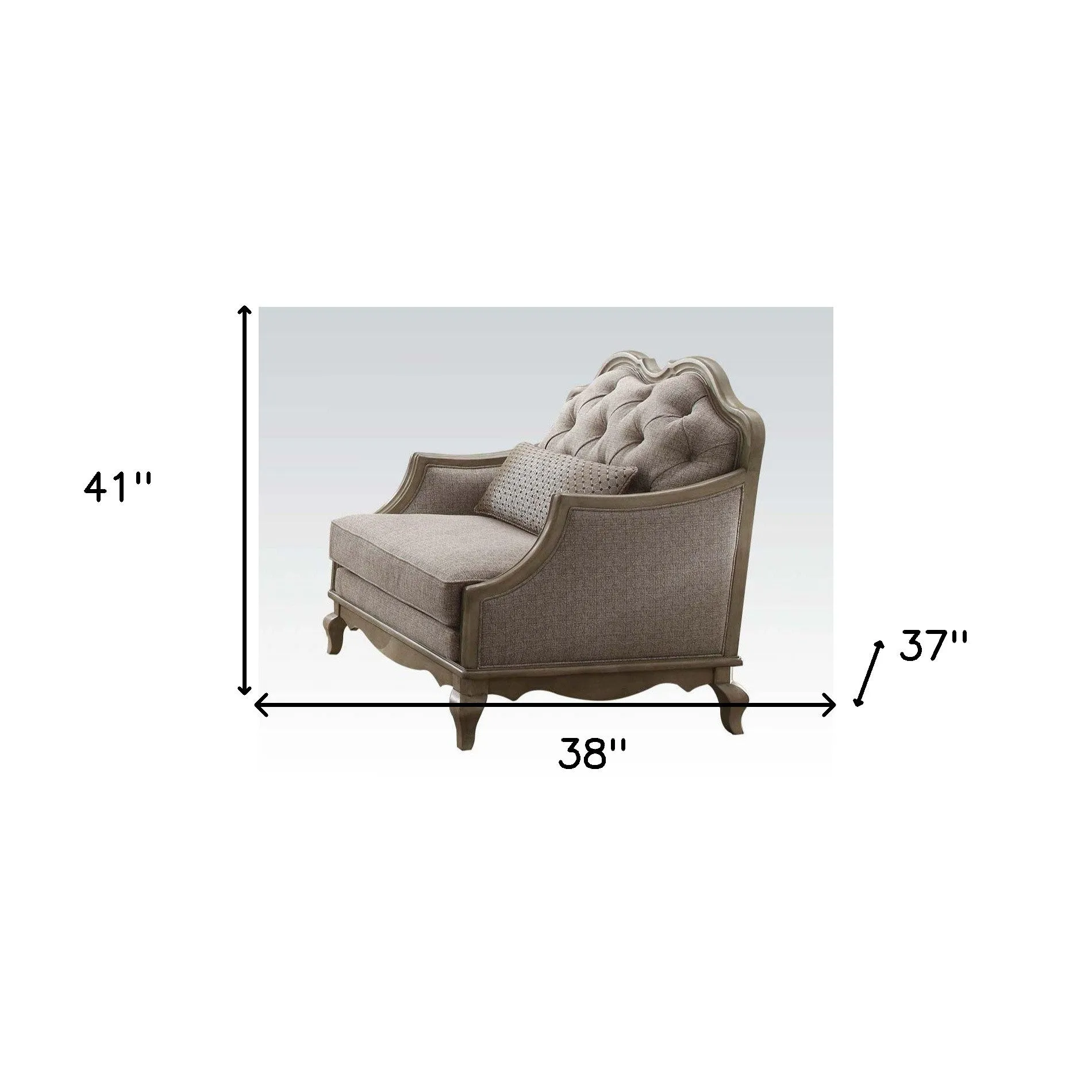 38 Beige Fabric And Black Tufted Arm Chair