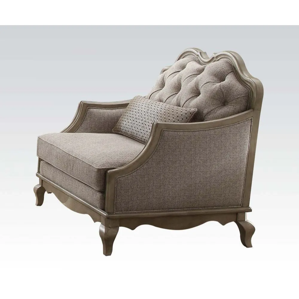 38 Beige Fabric And Black Tufted Arm Chair