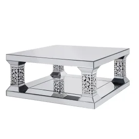 40 Silver Glass Square Mirrored Coffee Table With Shelf