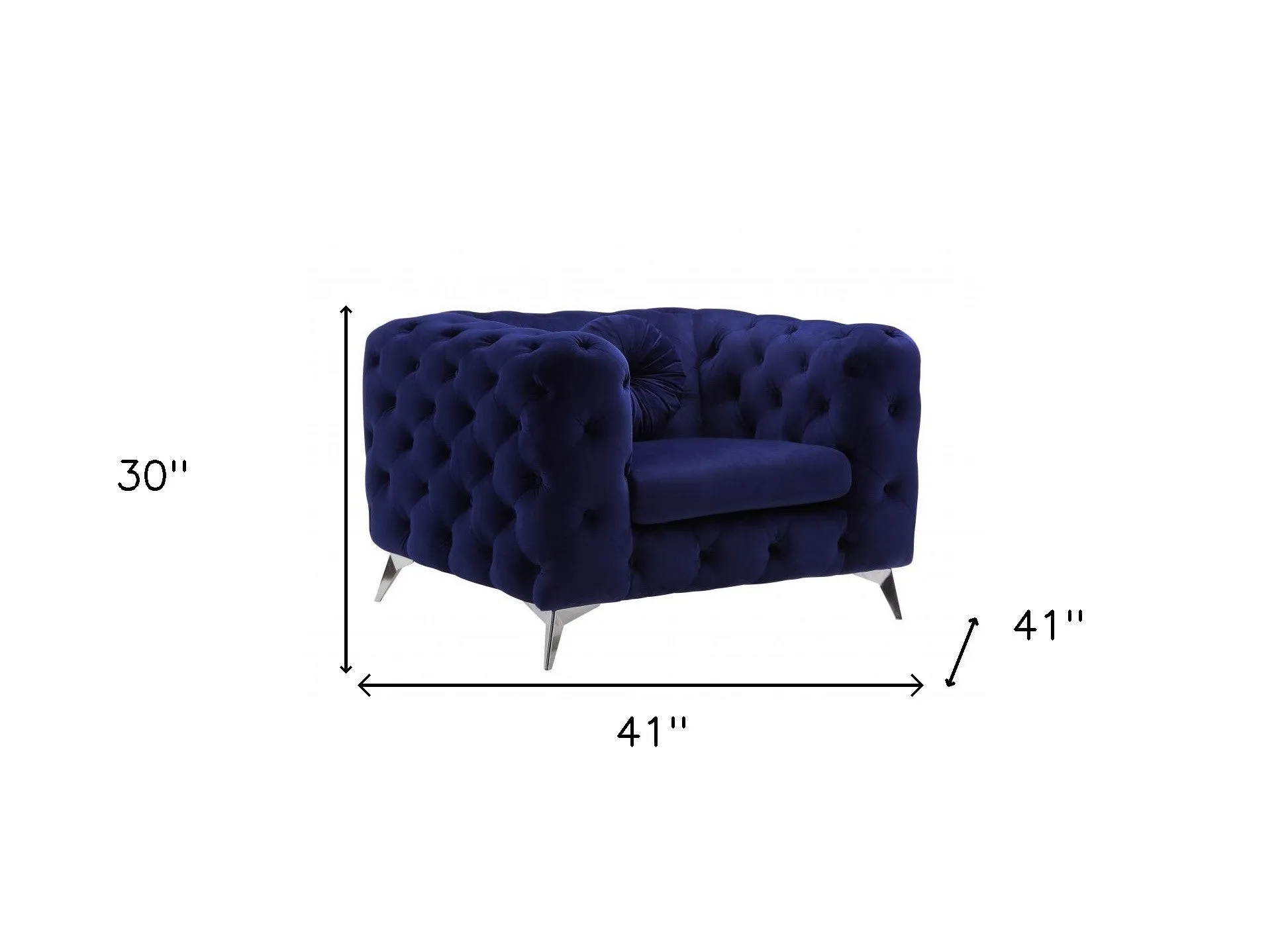 41 Blue Fabric And Black Tufted Arm Chair