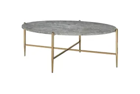 48 Gray And Champagne Faux Marble And Metal Oval Coffee Table