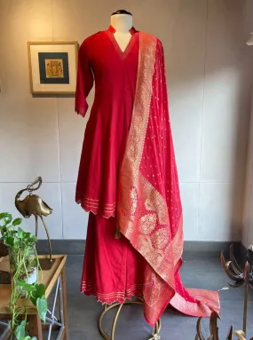 510056 Dark Pink Chanderi Silk Suit with Dupatta