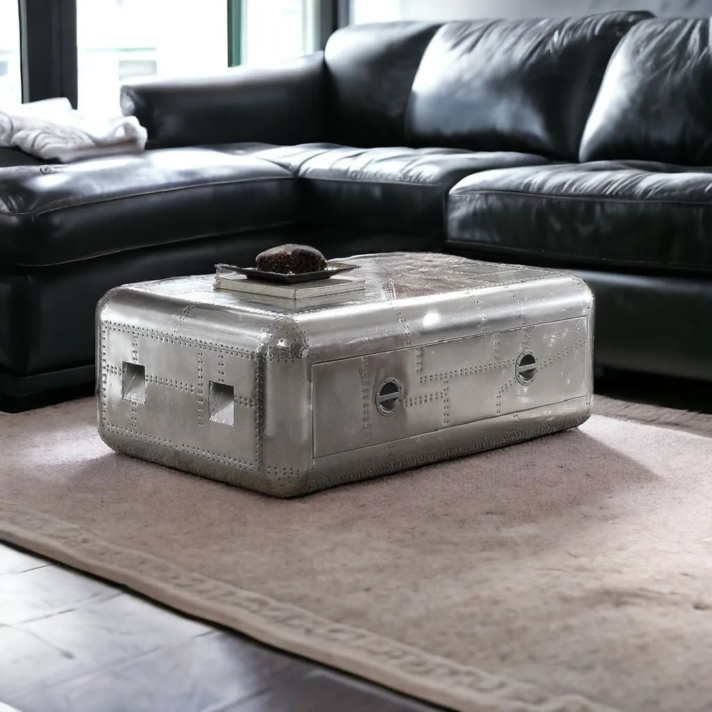 52 Silver Aluminum Coffee Table With Drawer