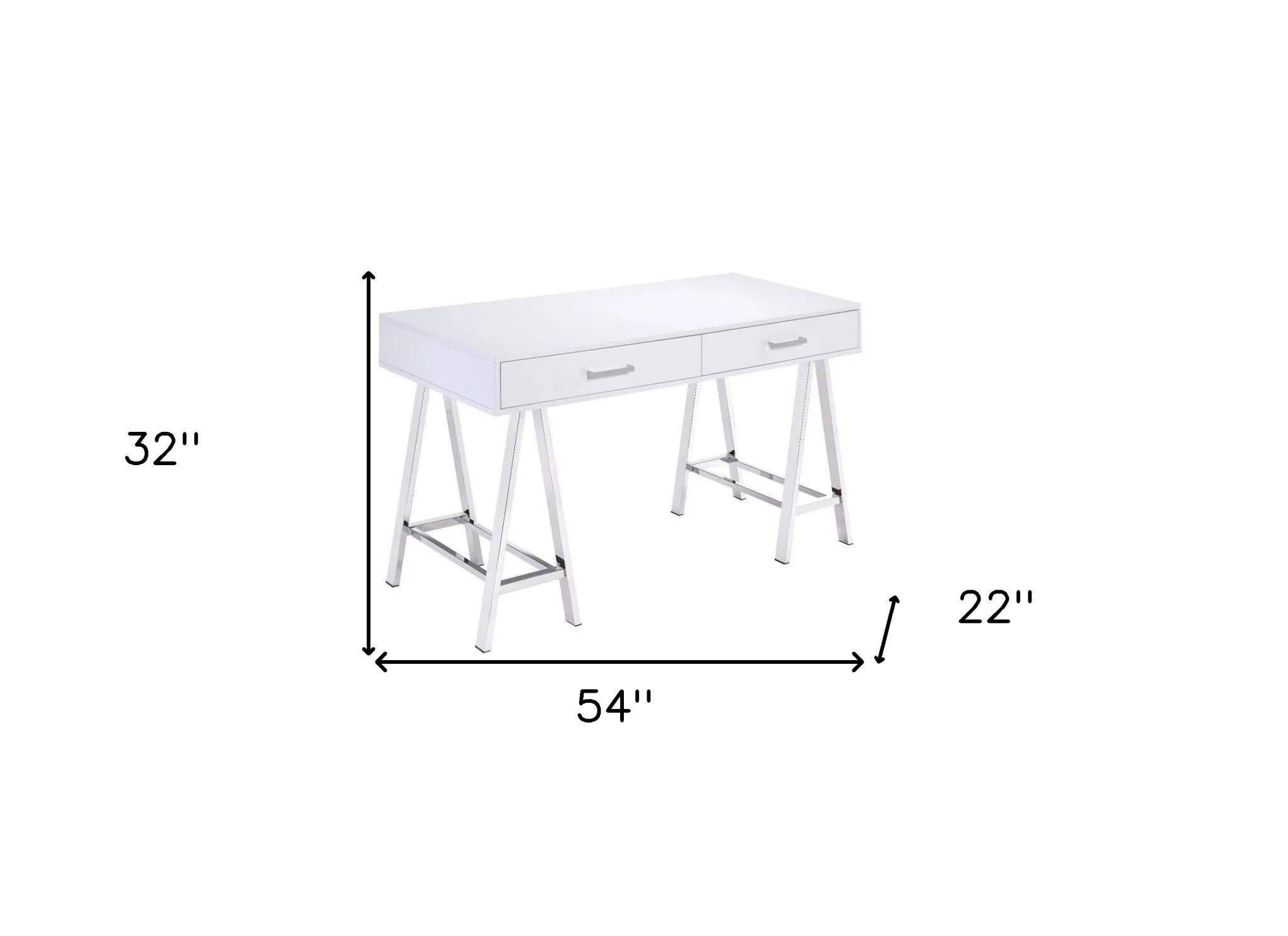 54 White Writing Desk With Two Drawers