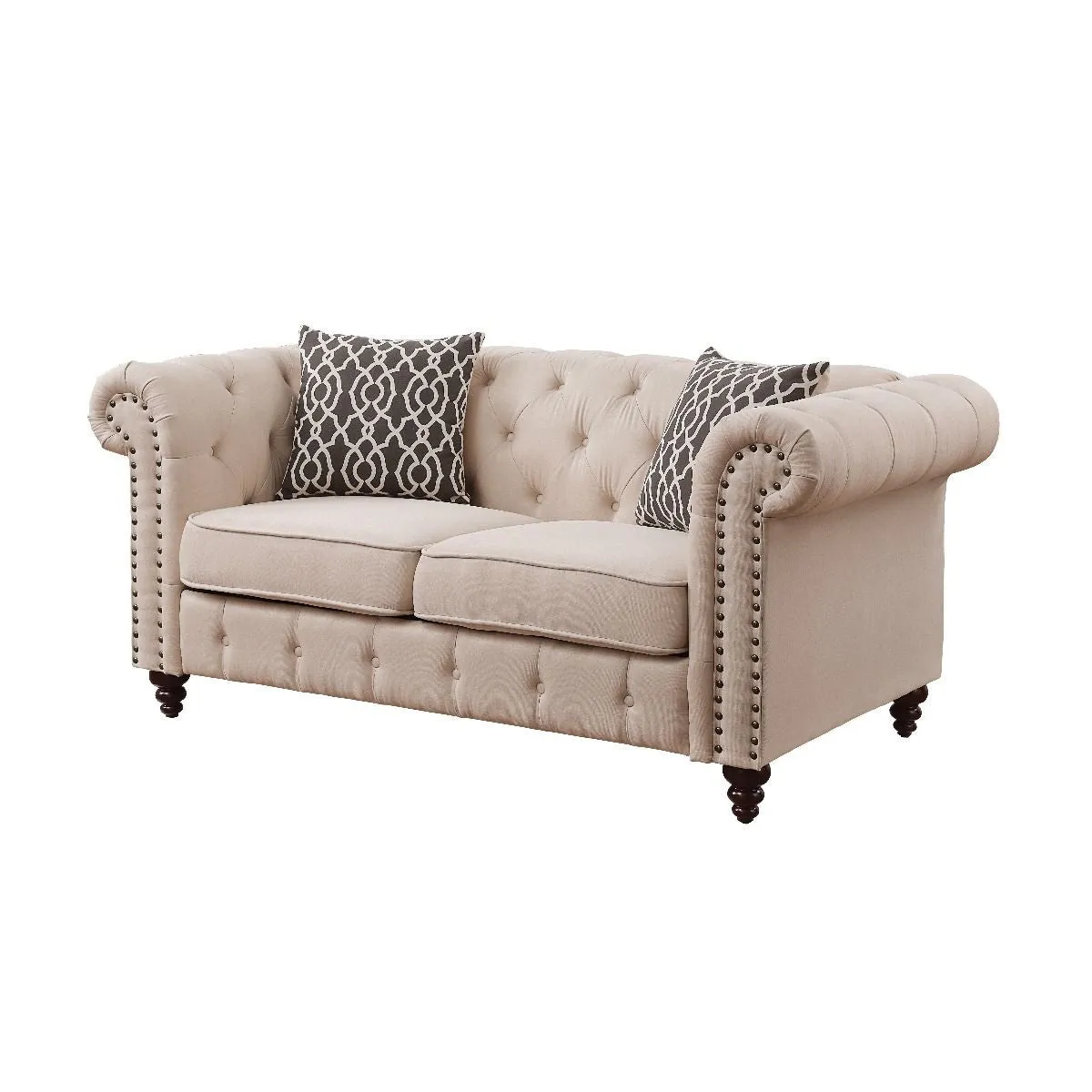 67 Beige 100% Linen And Black Love Seat