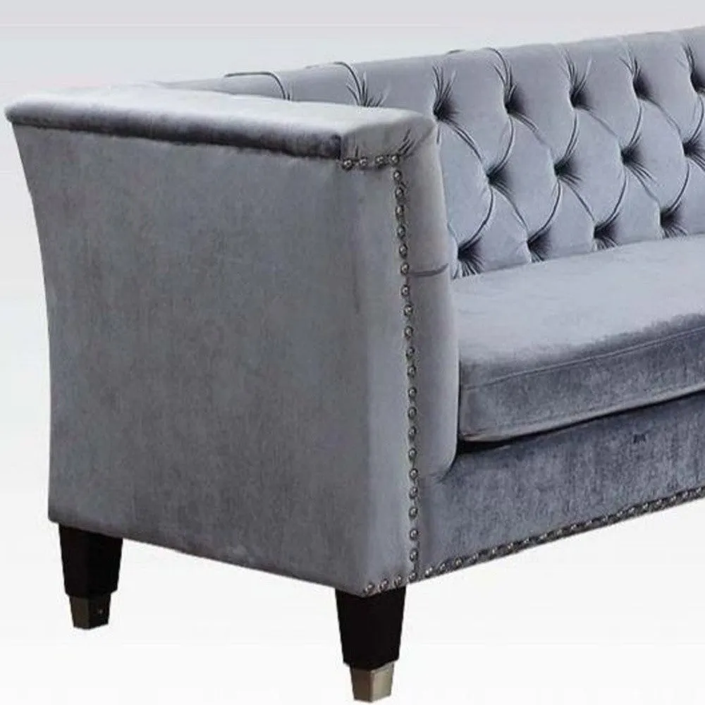 70 Blue Gray And Black Velvet Loveseat