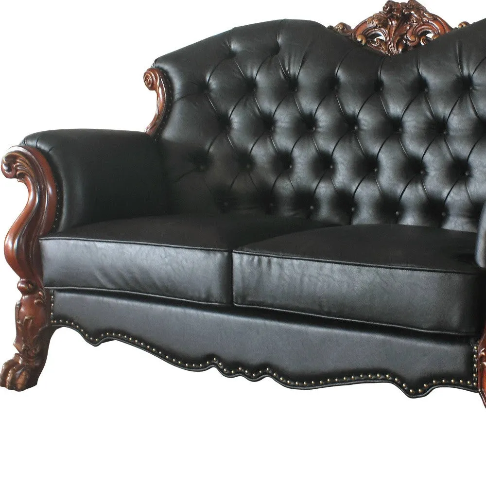 71 Black And Brown Faux Leather Loveseat and Toss Pillows