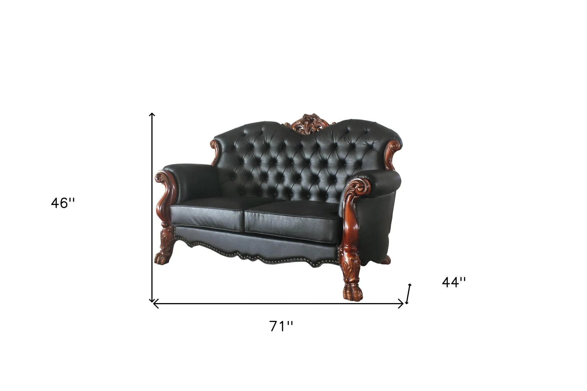 71 Black And Brown Faux Leather Loveseat and Toss Pillows