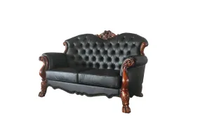 71 Black And Brown Faux Leather Loveseat and Toss Pillows