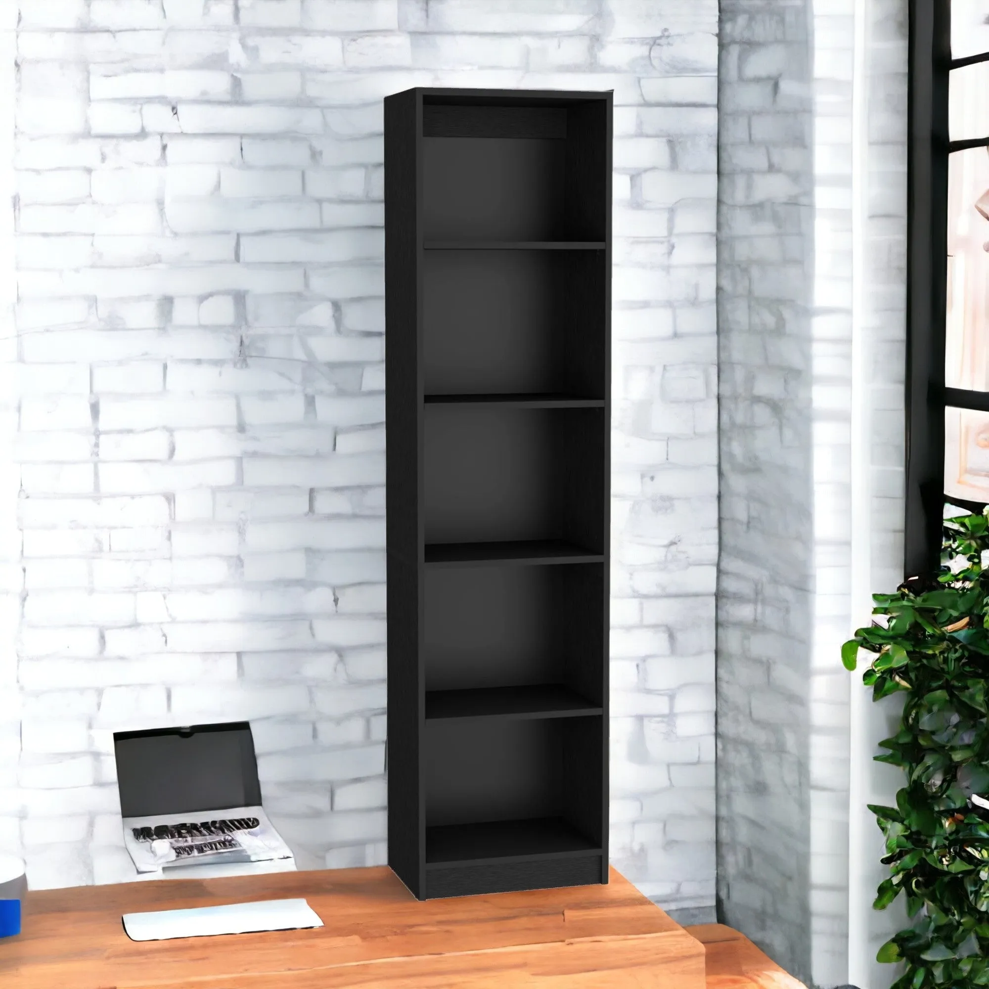 71 Black Five Tier Bookcase with Two doors