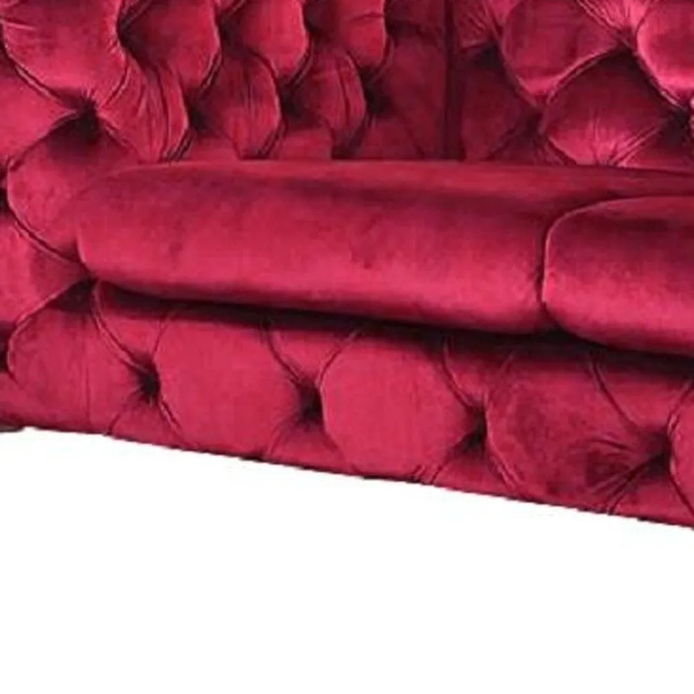 75 Red And Silver Velvet Loveseat