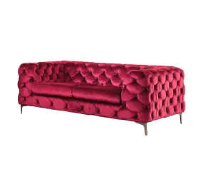 75 Red And Silver Velvet Loveseat