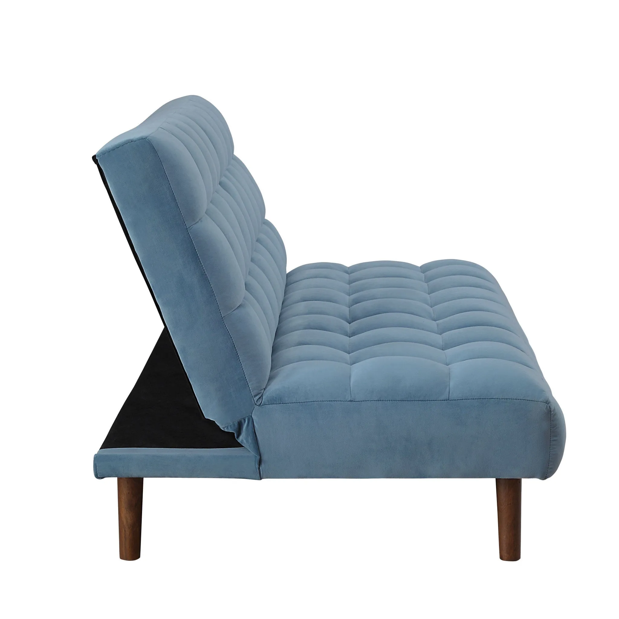 76 Teal Velvet And Wood Brown Sleeper Sofa