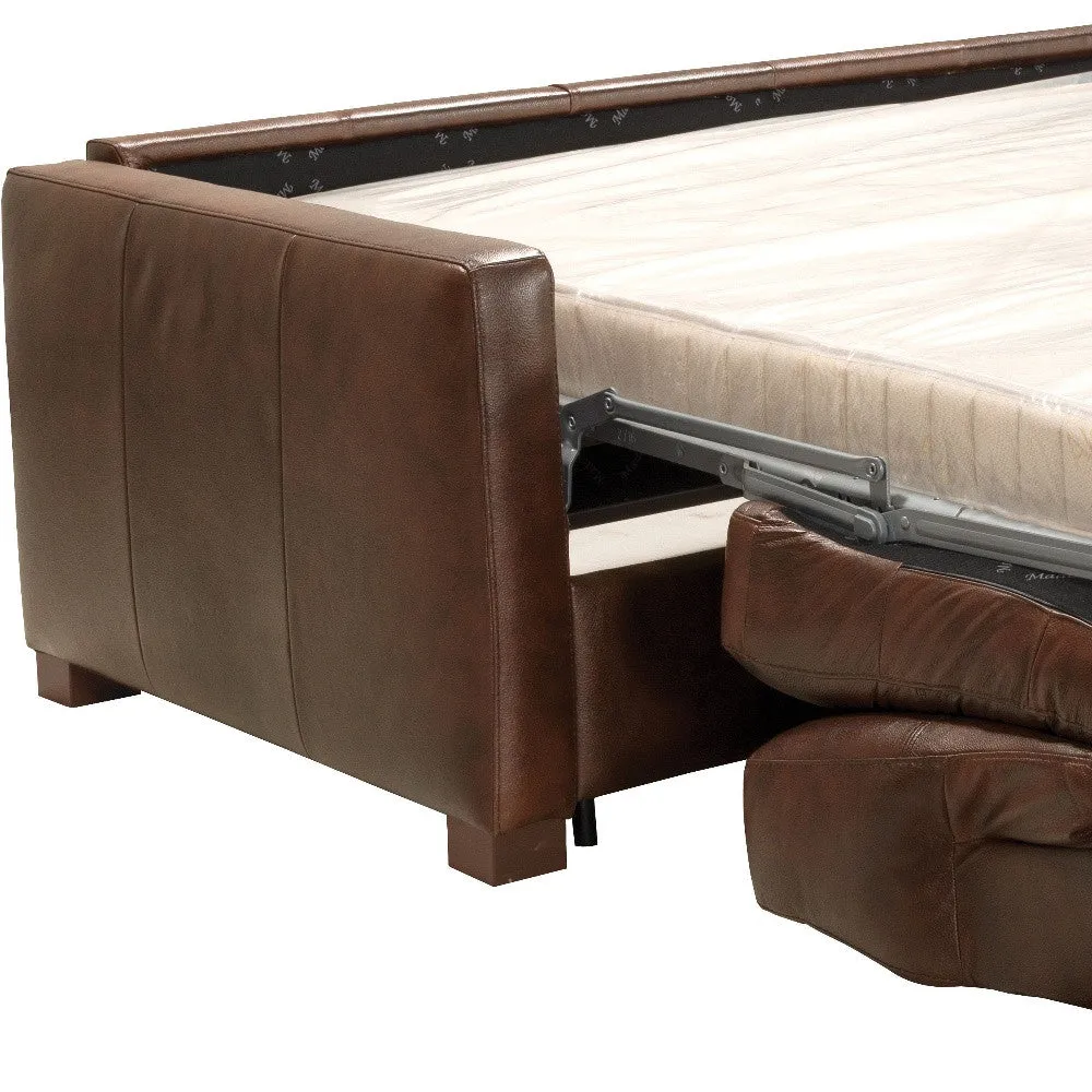 81 Brown Leather And Black Sleeper Sofa