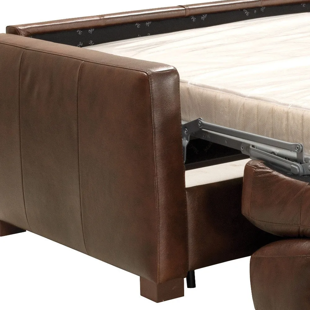 81 Brown Leather And Black Sleeper Sofa