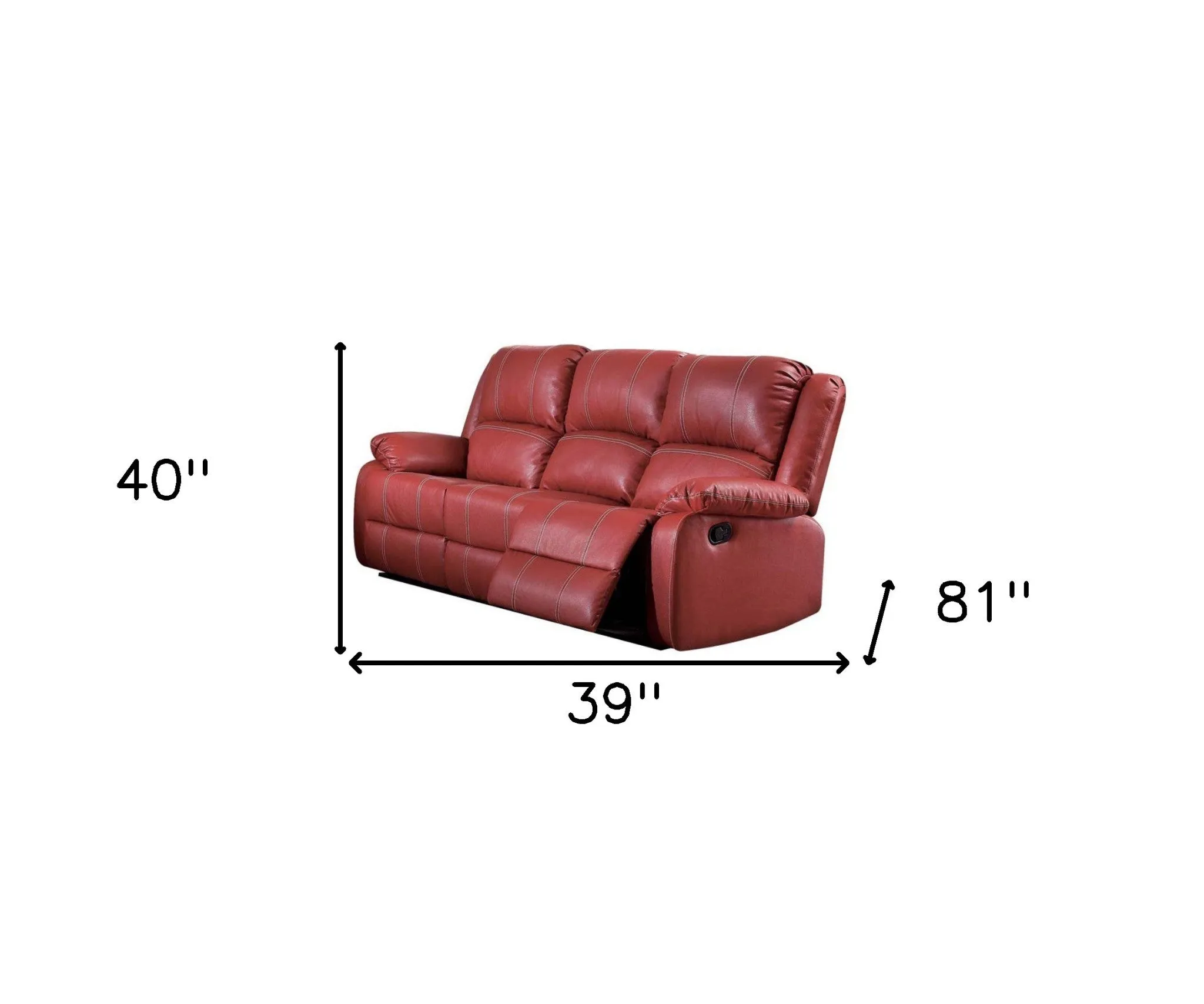 81 Red And Black Faux Leather Reclining Sofa