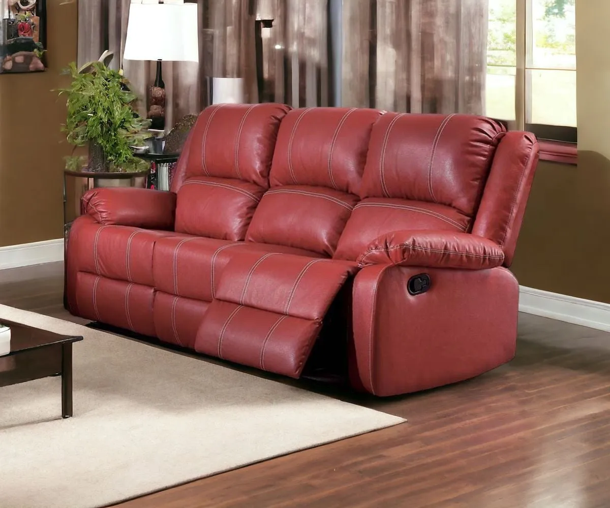 81 Red And Black Faux Leather Reclining Sofa