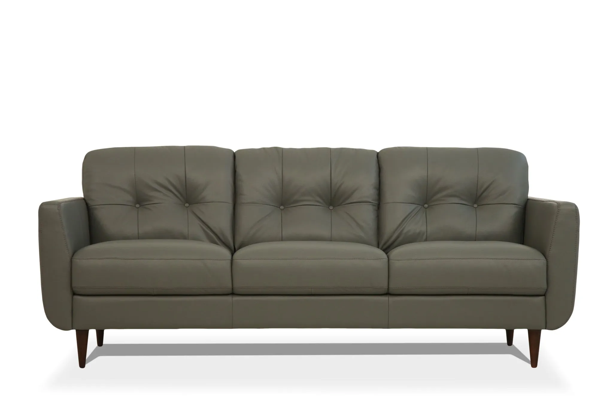 83 Green Leather And Black Sofa