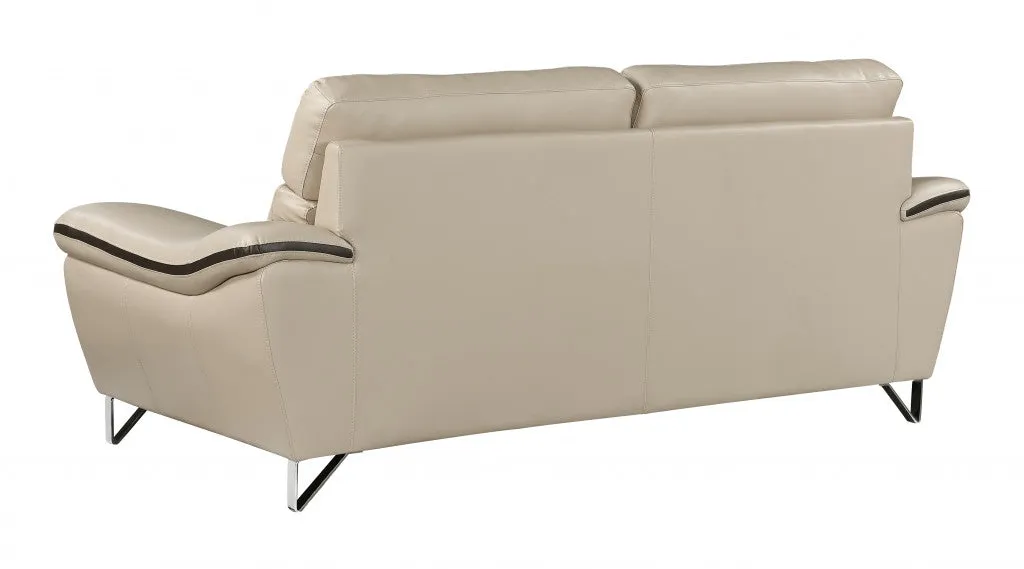 86 Beige And Silver Leather Sofa