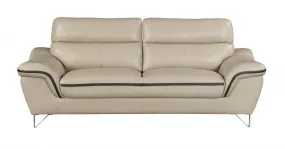 86 Beige And Silver Leather Sofa