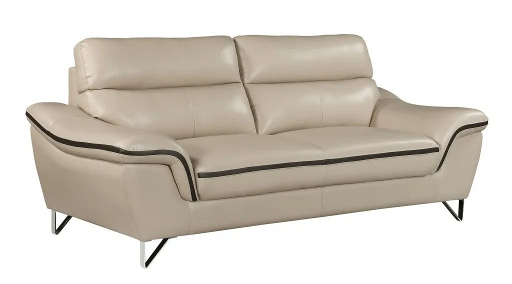 86 Beige And Silver Leather Sofa