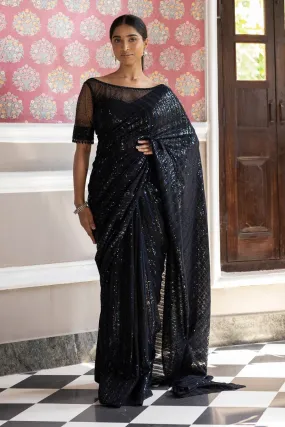 90Z270-RO Black Sequined Embroidered Sari with Blouse