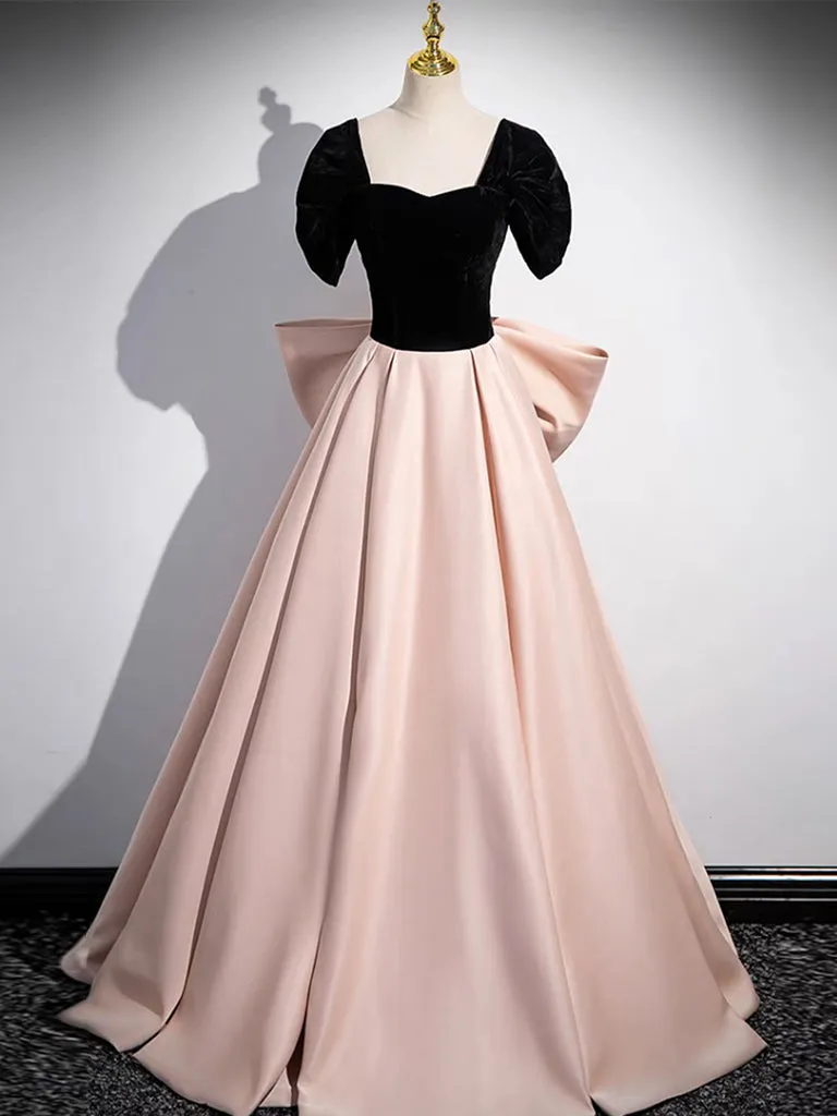 A-Line Sweetheart Neck Off Shoulder Satin Velvet Champagne Long Prom Dresses