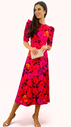 A1554 Samira Pink Floral Frill Dress