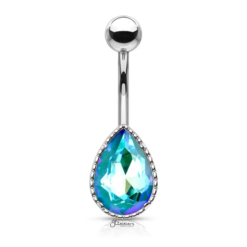 AB Effect Tear Drop Stone Belly Button Navel Ring - Aqua