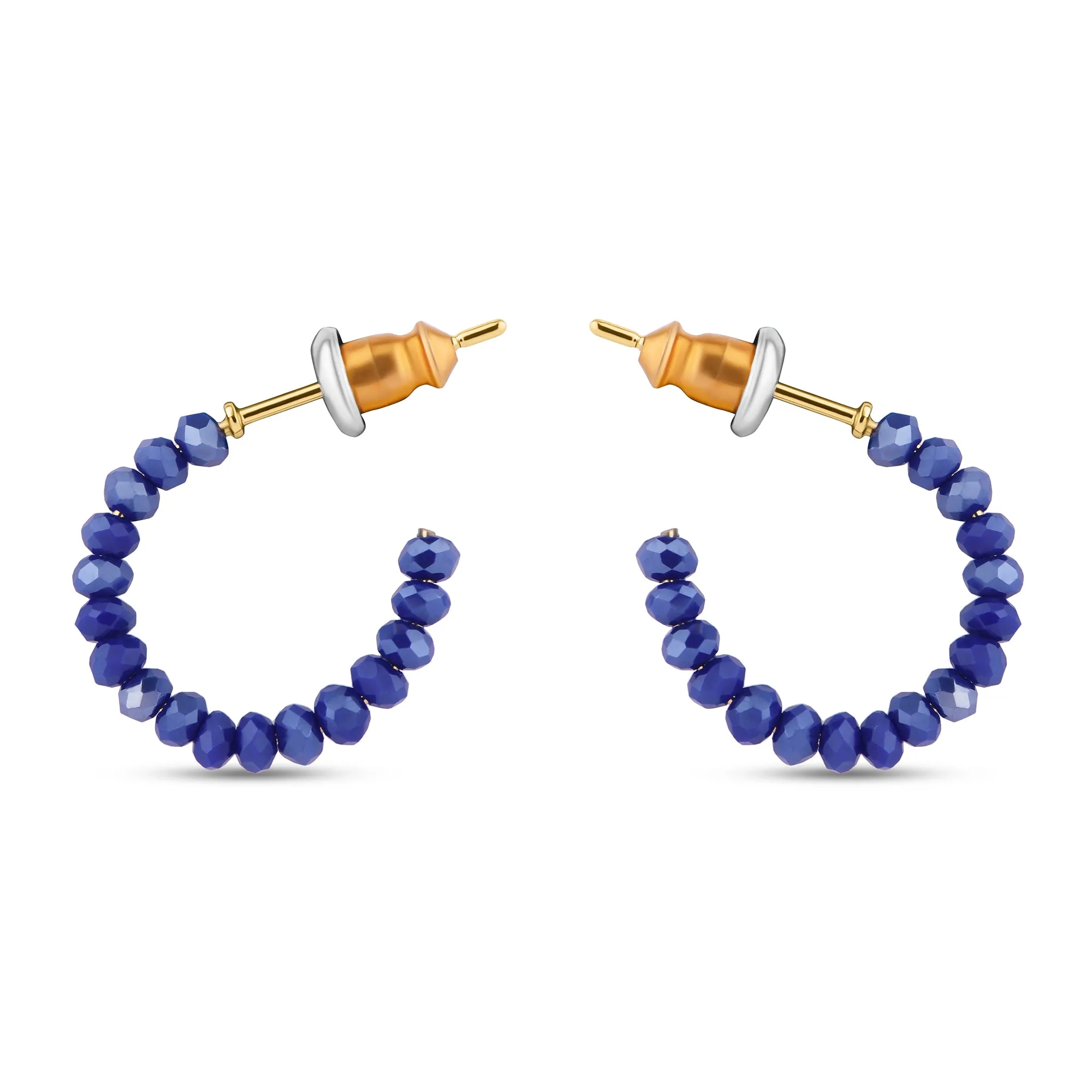 Accessorize London Women's Z Real Gold Plated Blue Small Beaded Hoops