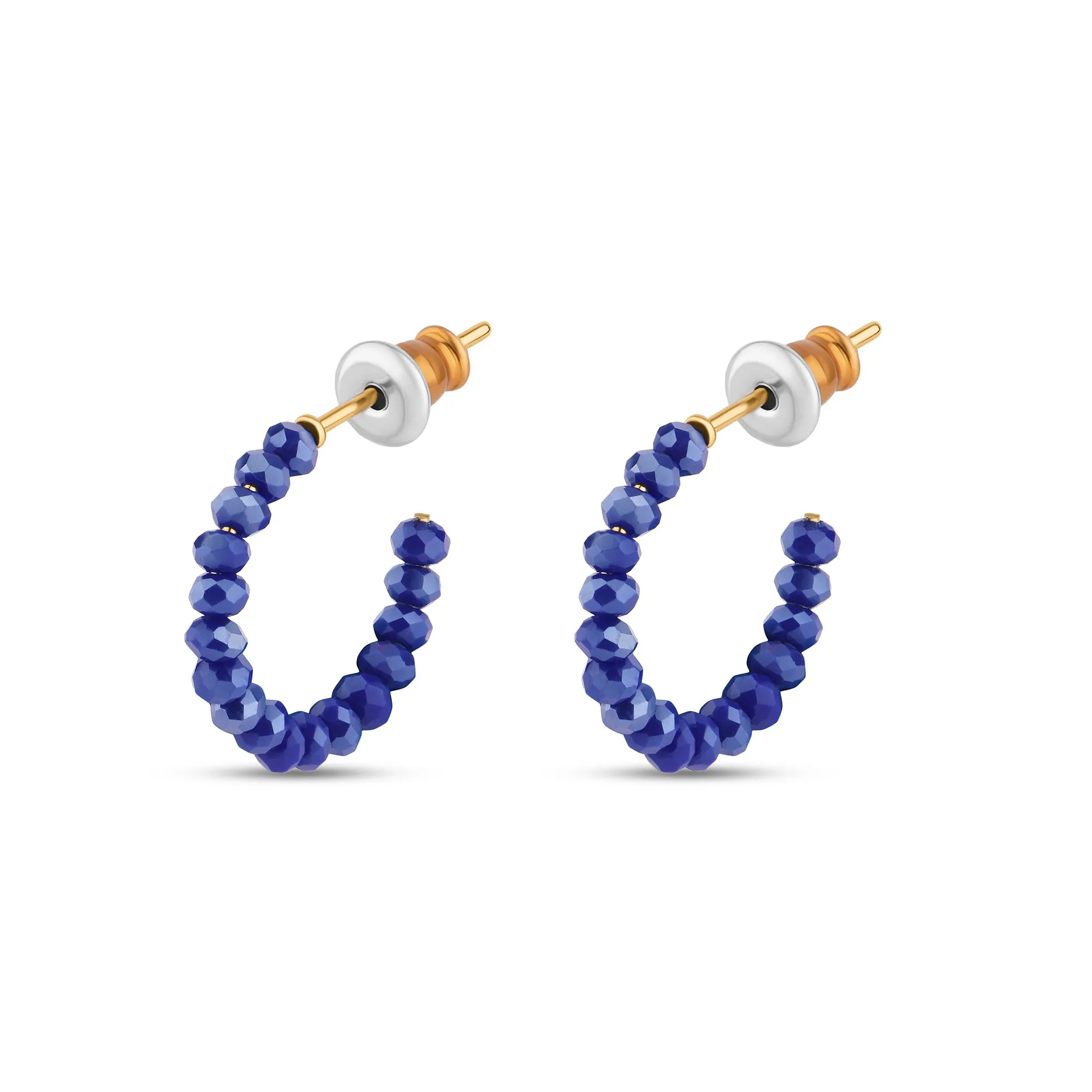 Accessorize London Women's Z Real Gold Plated Blue Small Beaded Hoops