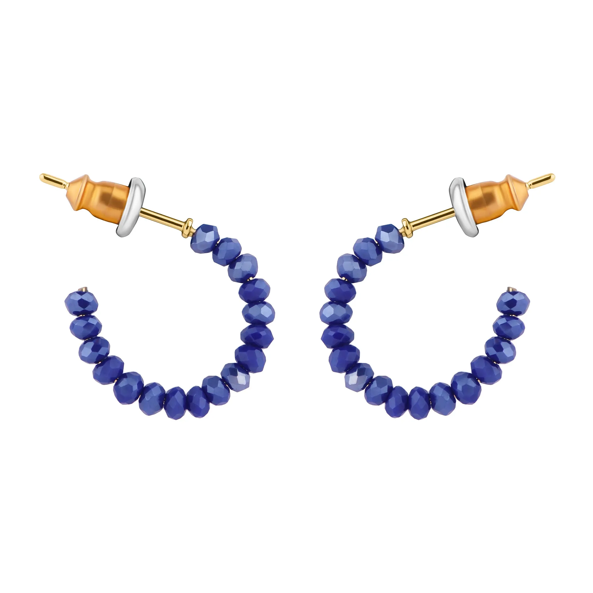 Accessorize London Women's Z Real Gold Plated Blue Small Beaded Hoops