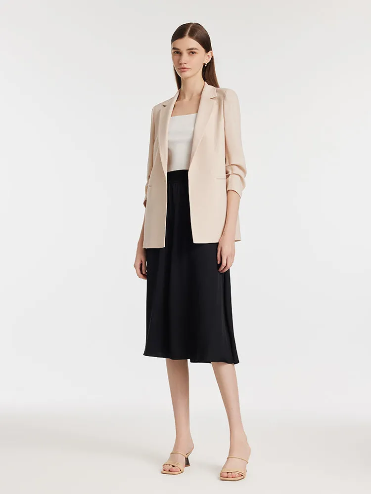 Acetate Ruched Sleeves Women Blazer