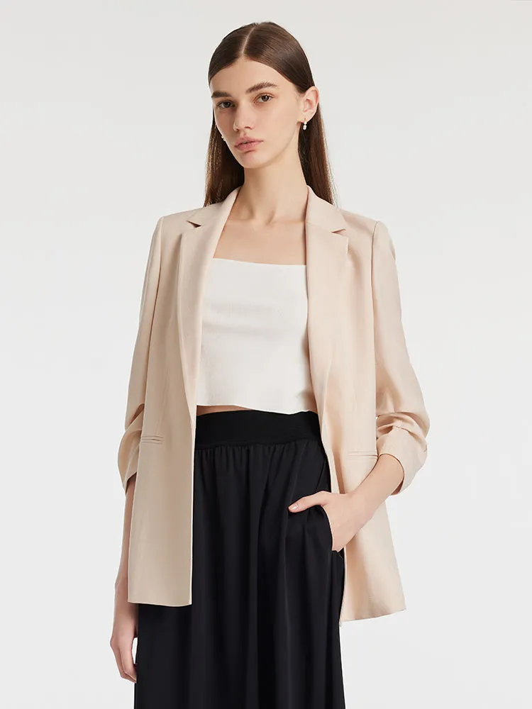 Acetate Ruched Sleeves Women Blazer