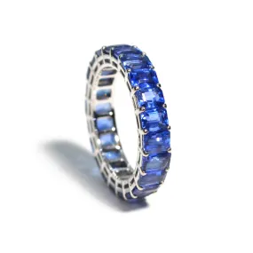 AF Jewelers - Eternity Band Ring with Emerald-cut Blue Sapphires, 18k White Gold