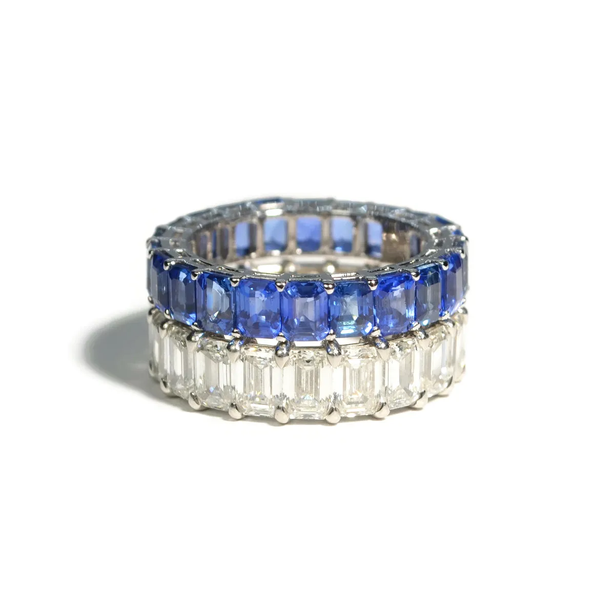 AF Jewelers - Eternity Band Ring with Emerald-cut Blue Sapphires, 18k White Gold