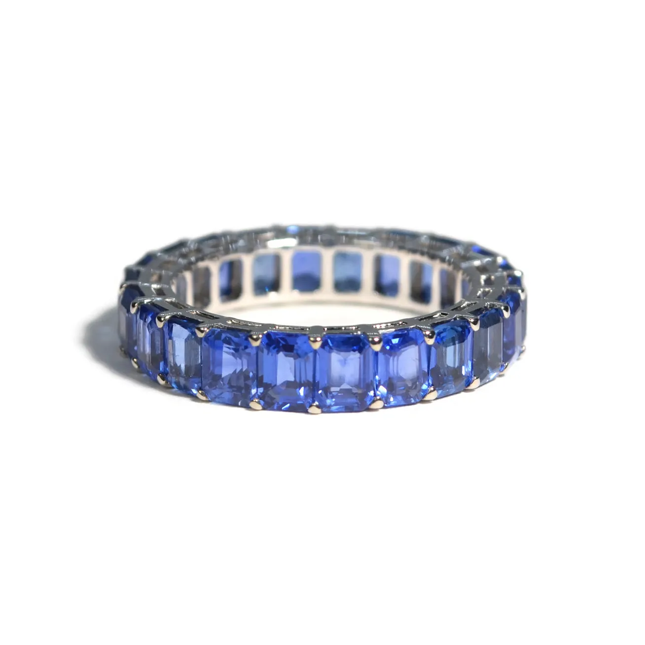 AF Jewelers - Eternity Band Ring with Emerald-cut Blue Sapphires, 18k White Gold