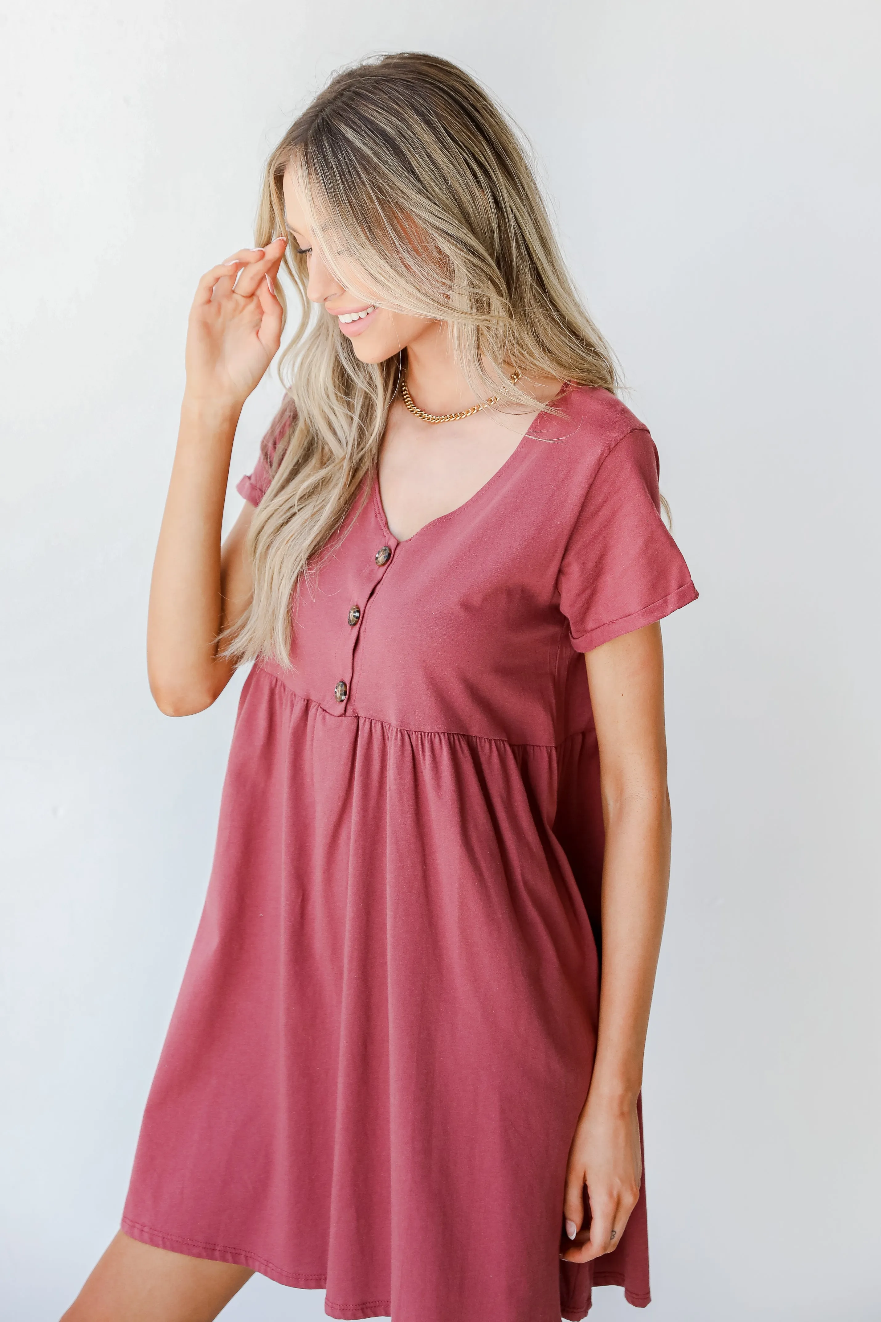 Afternoon Dates Button Front Babydoll Dress