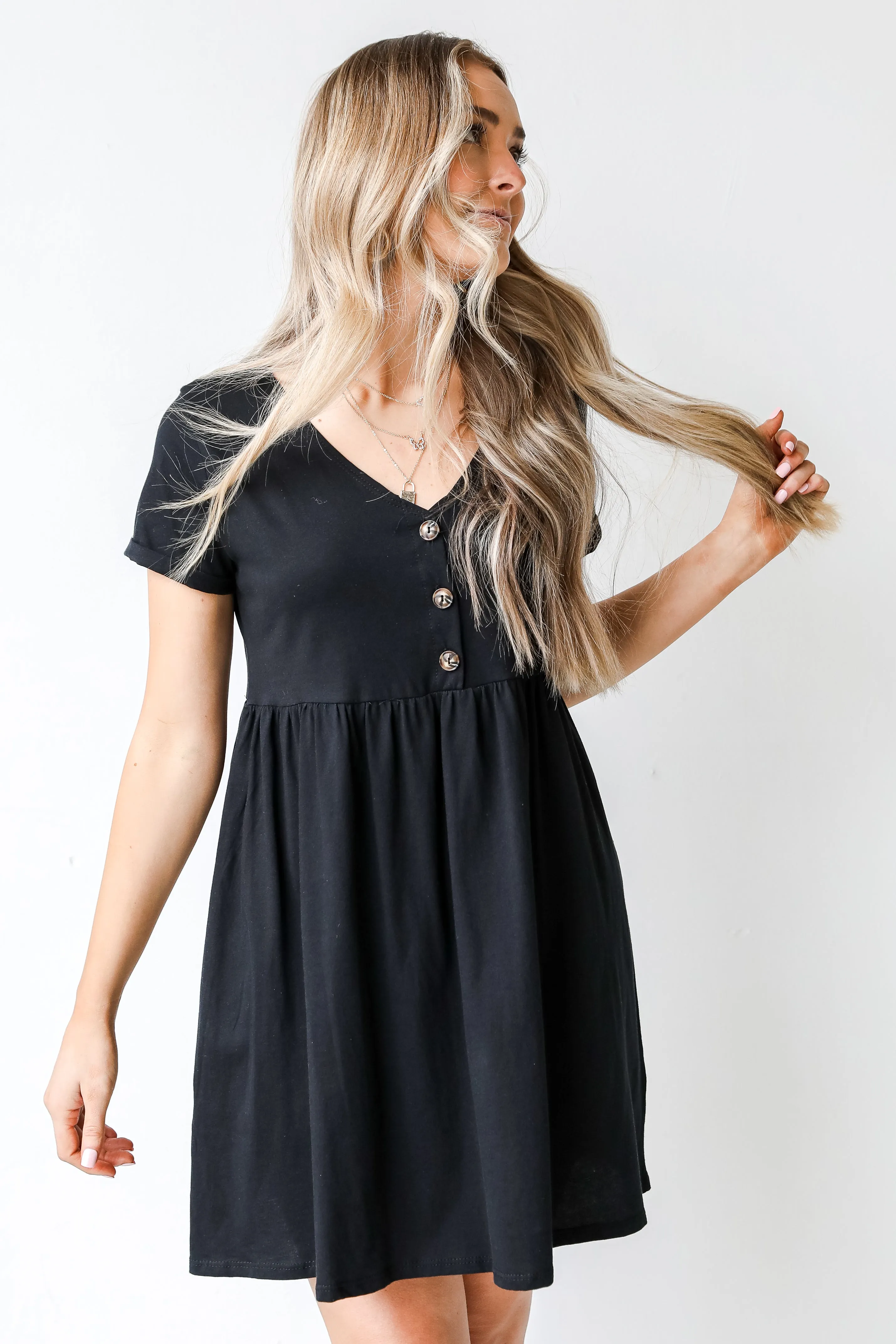 Afternoon Dates Button Front Babydoll Dress