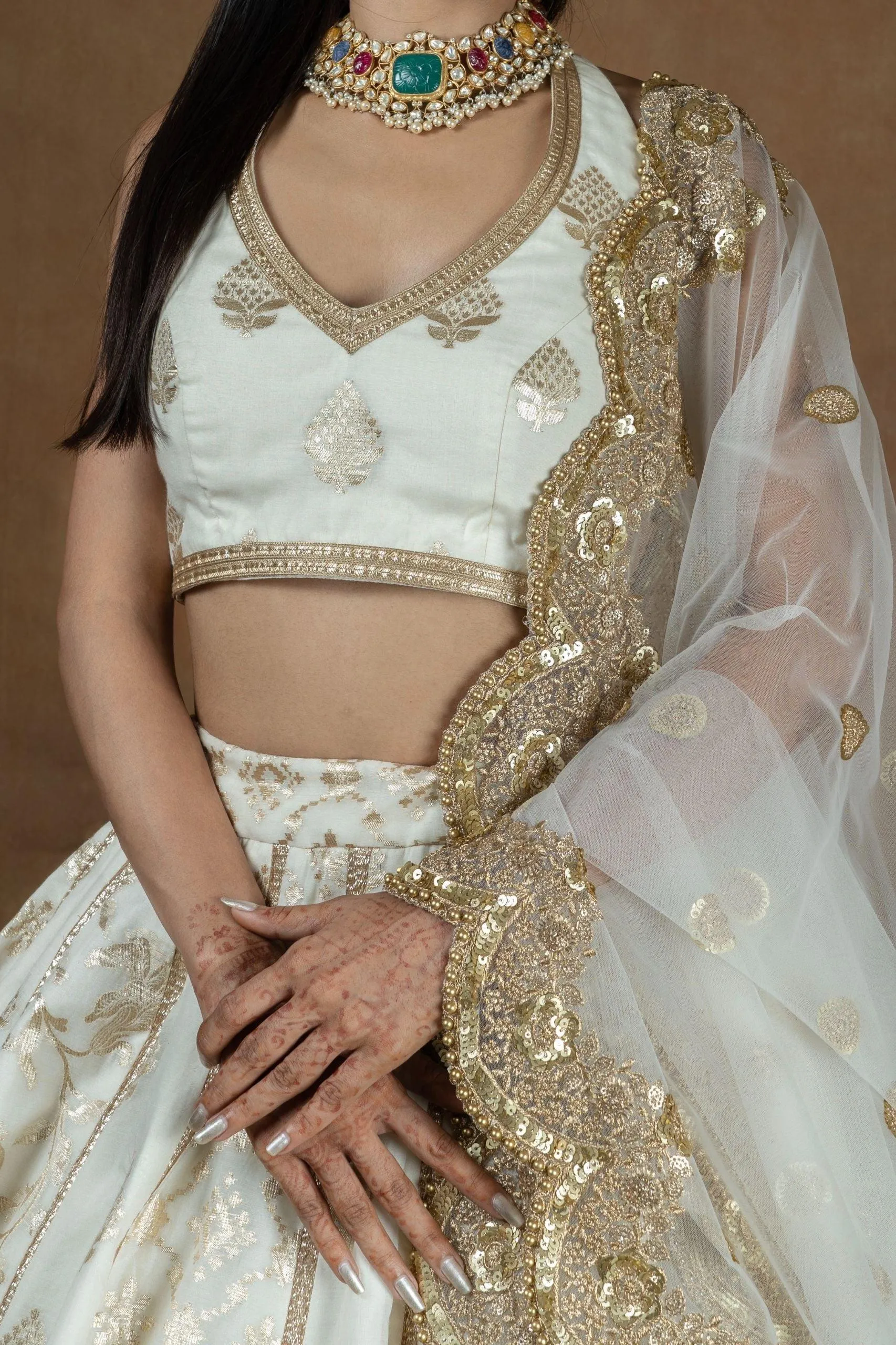 Amaltas Couture's Amyra Chanderi Silk White lehenga - Rent