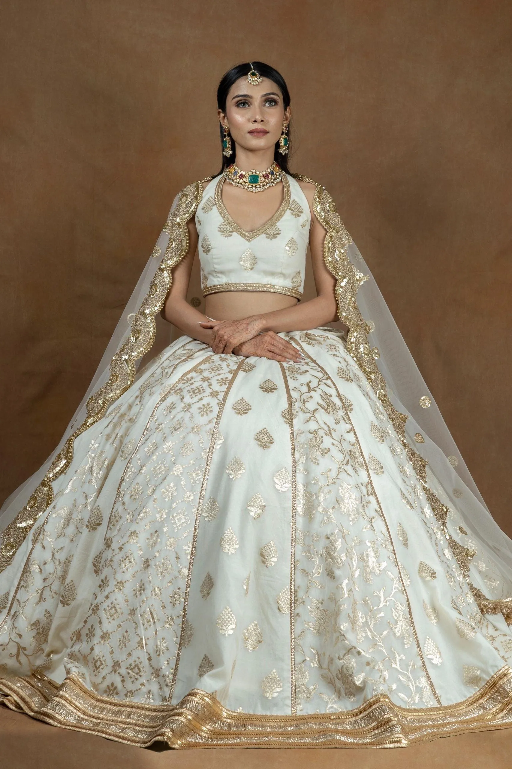 Amaltas Couture's Amyra Chanderi Silk White lehenga - Rent