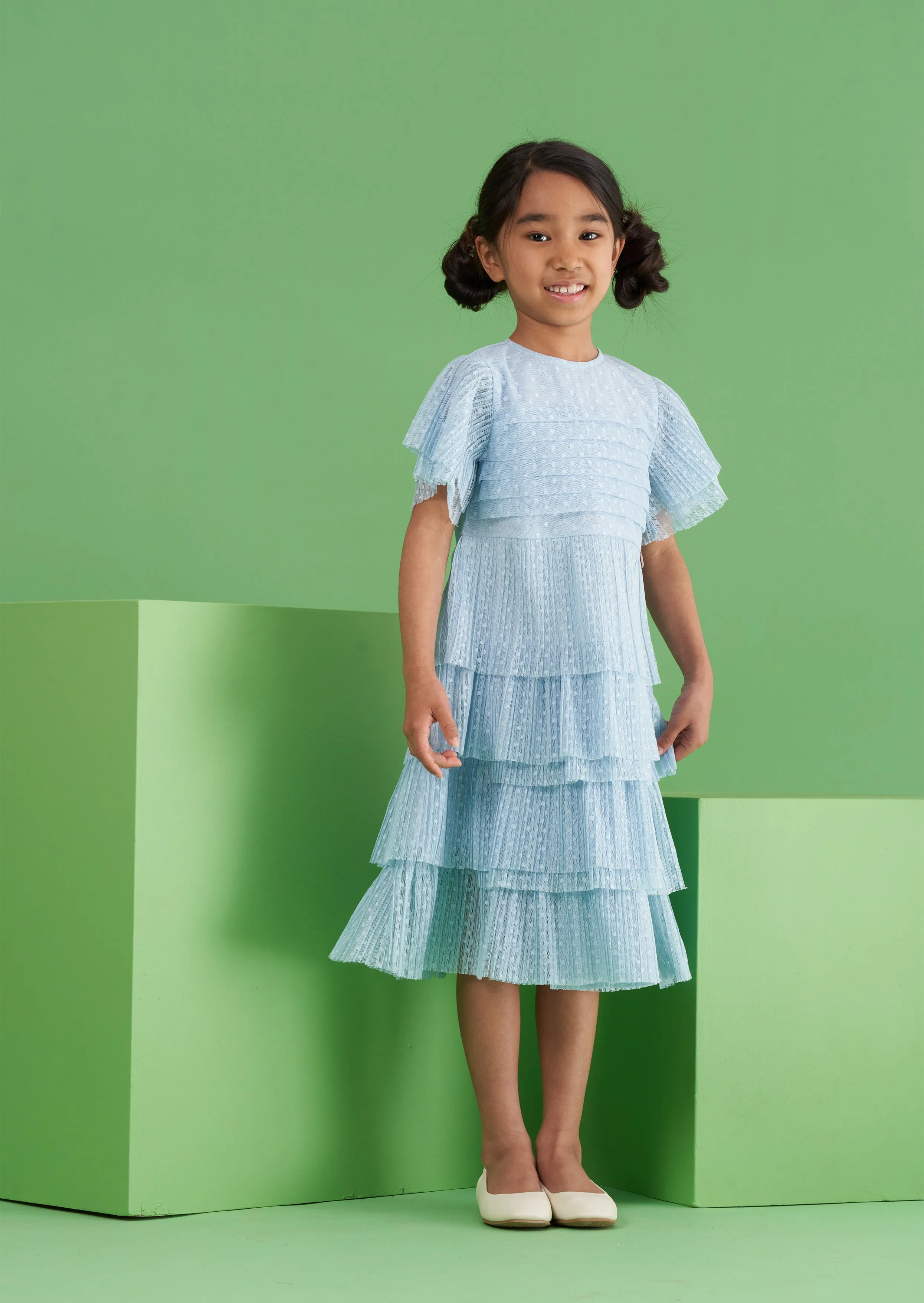 Amelie Tiered Crinkle Mesh Dress