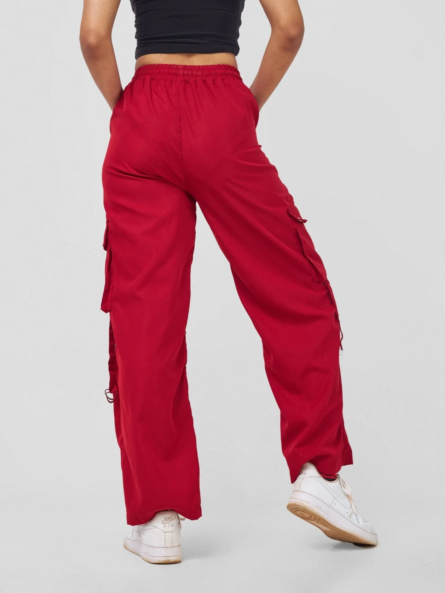 Anika Midi Rise ''Design'' Straight Fit Cargo Trousers - Red