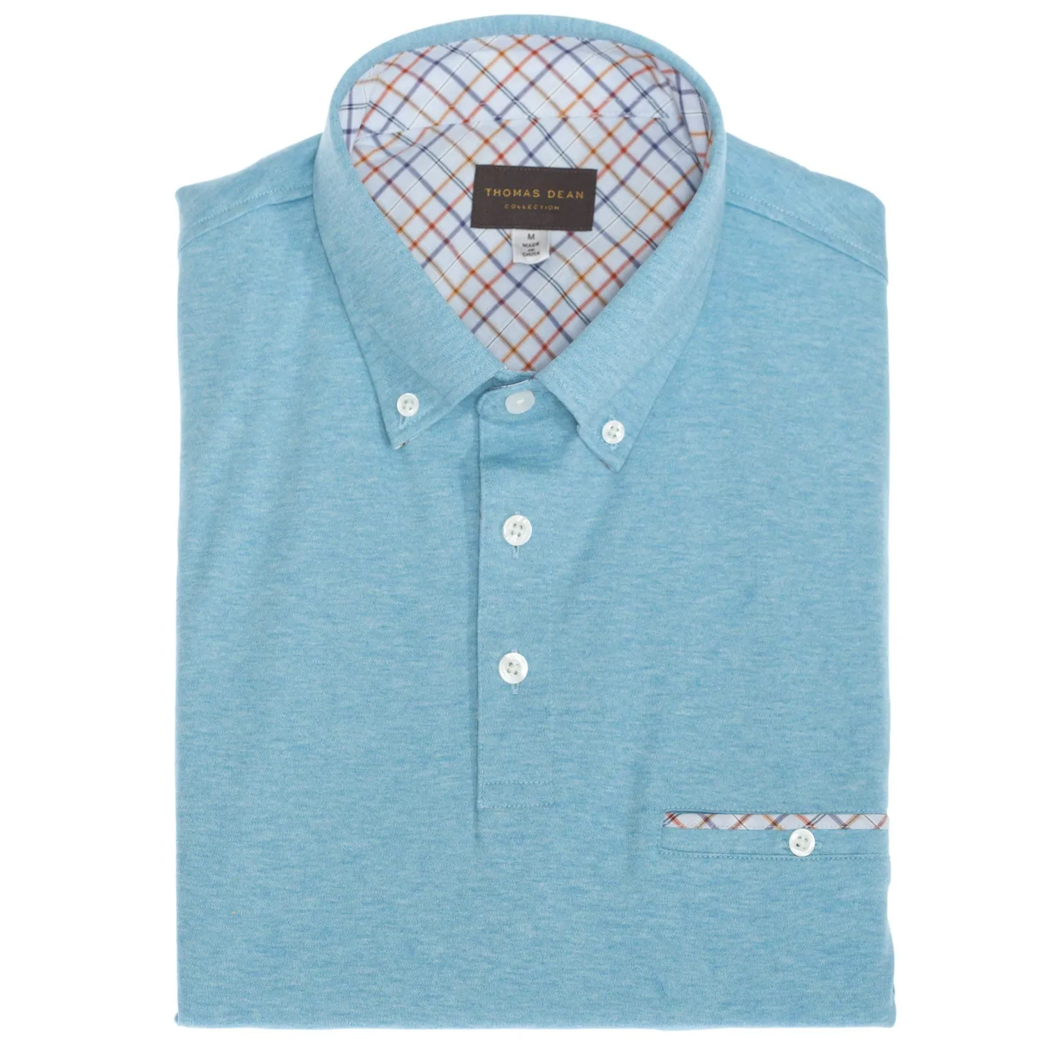 Aqua Cotton Button-Down Collar Polo