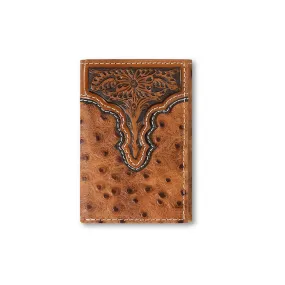 Ariat Men's Slim Fit Ostrich Trifold Wallet - Brown