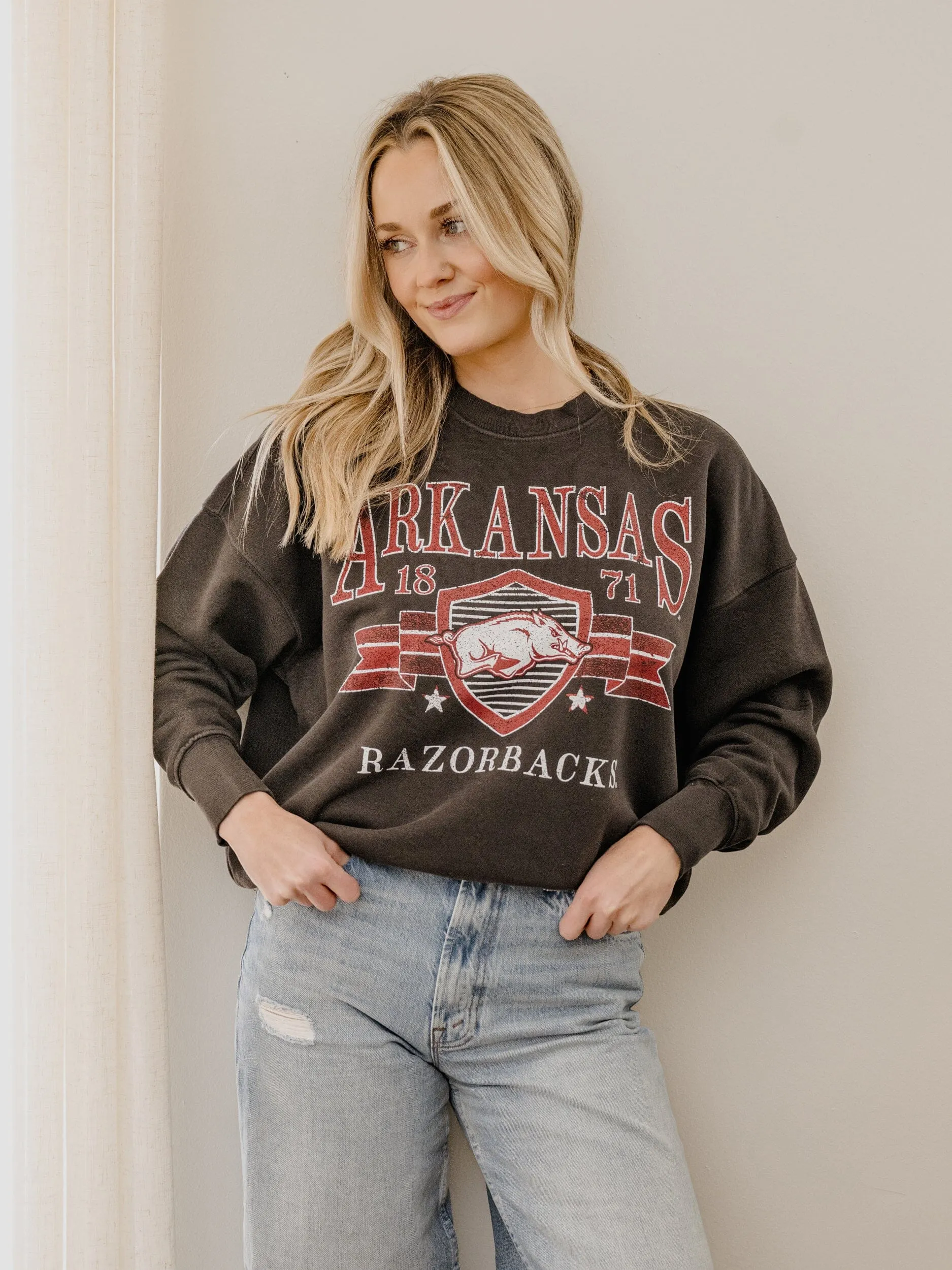 Arkansas Razorbacks Pep Rally Smoke Oversized Crew Hi-Dive Sweatshirt