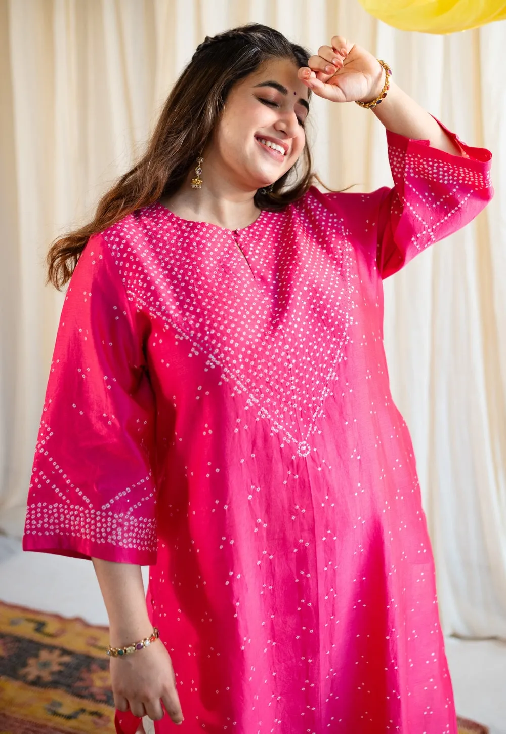 Arna Bandhani Chanderi Silk Kurta with Mukaish Detailing